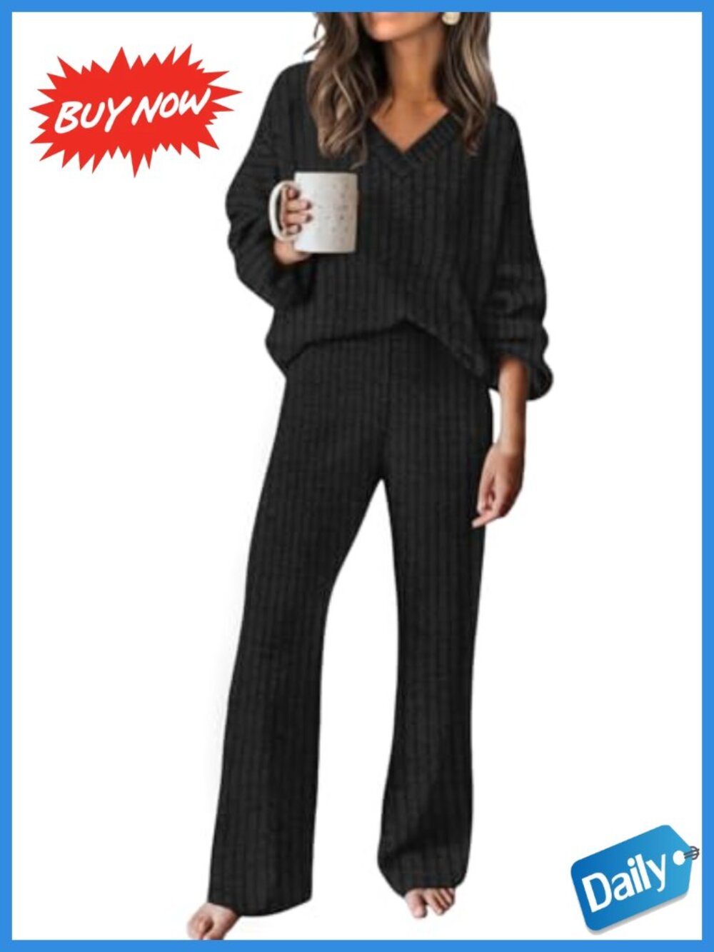 Cozy Lounge Set Women Sweater Wide Leg Pants Travel Outfit